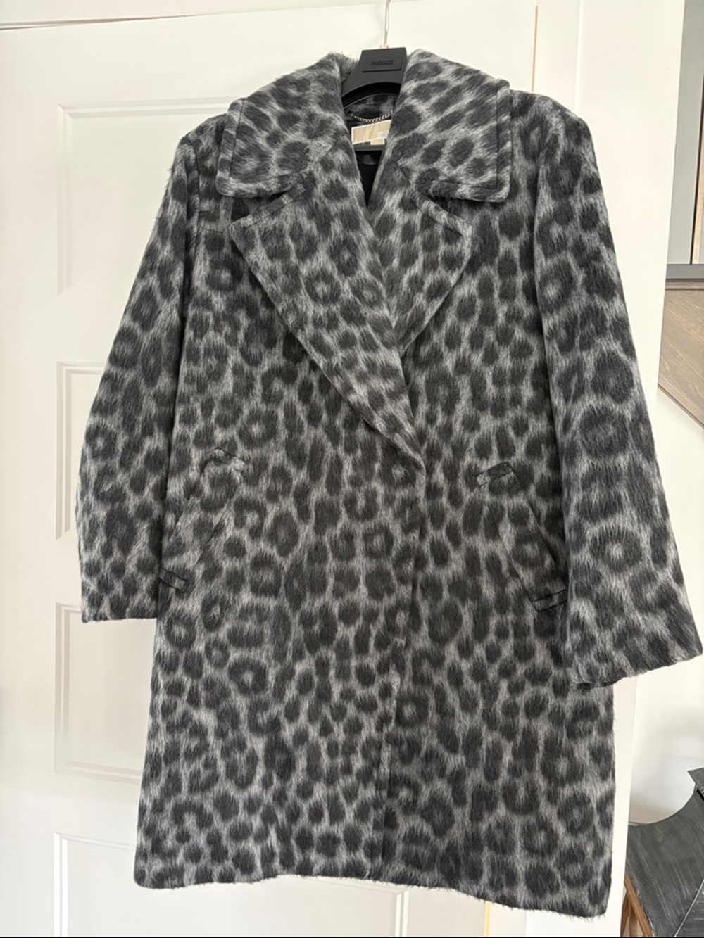 MICHAEL Michael Kors Gray Leopard-Print Pea Coat